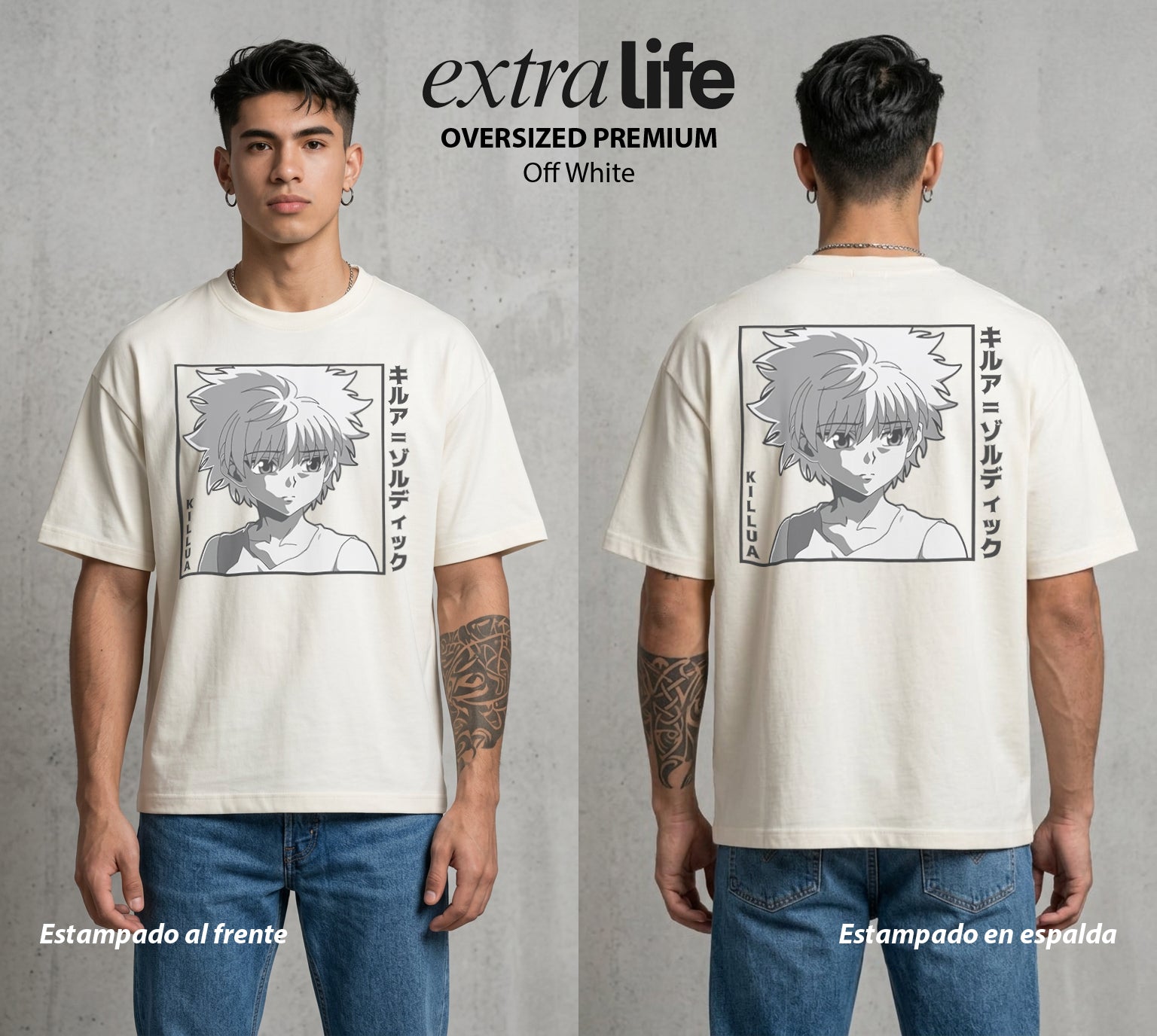 La Prueba del Cazador | El Clan del Filo #01715 - Playera Oversized Premium | Off White - Foto en modelo