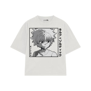 Playera streetwear premium de anime y gaming ExtraLife MX, corte boxy oversized drop shoulder heavyweight en color Deep Black y Off-White, moda urbana mexicana de culto.