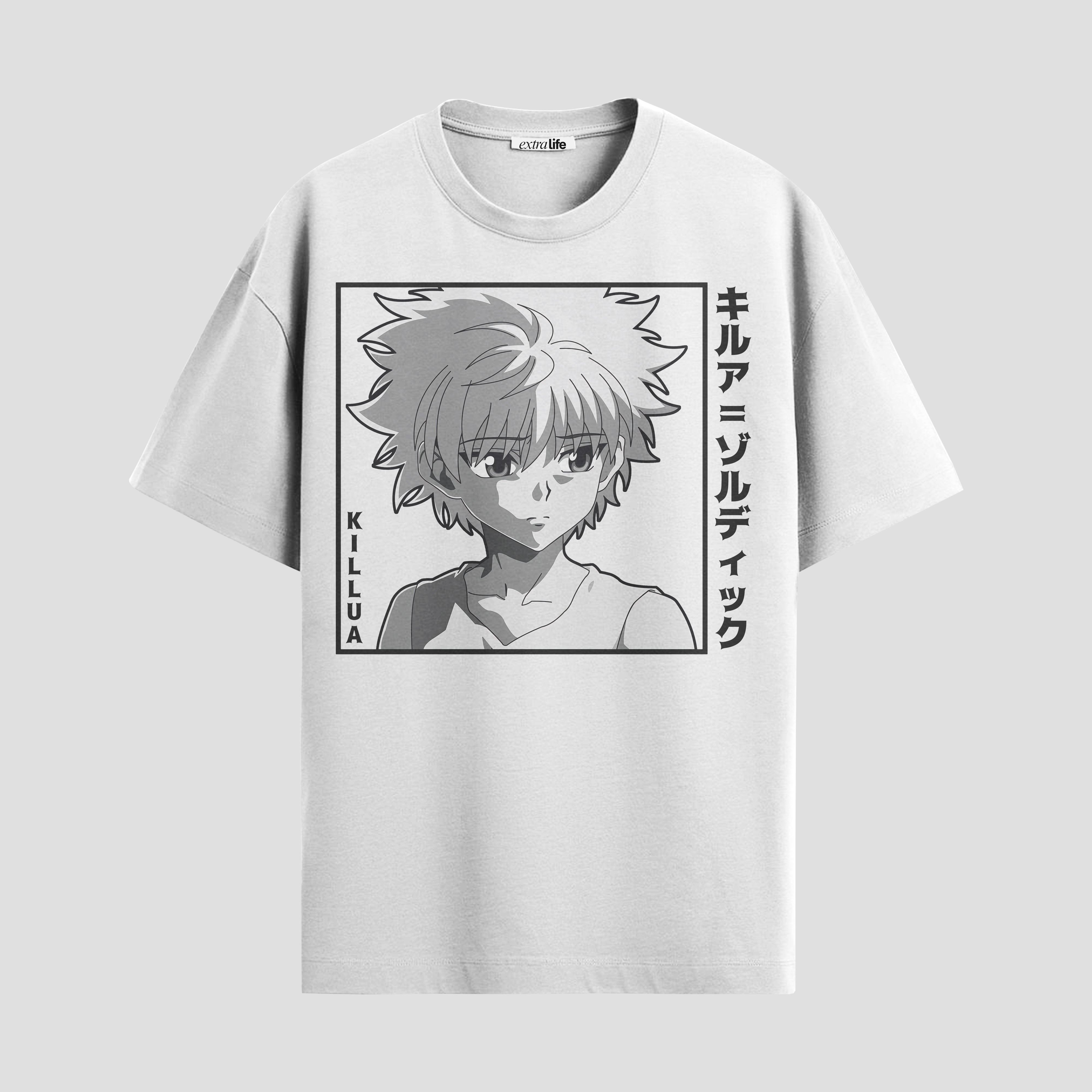 Playera urbana de anime y gaming ExtraLife MX, corte Standard Fit unisex ligero y transpirable en color Deep Black y Pure White, ropa de uso diario para gym y casual.