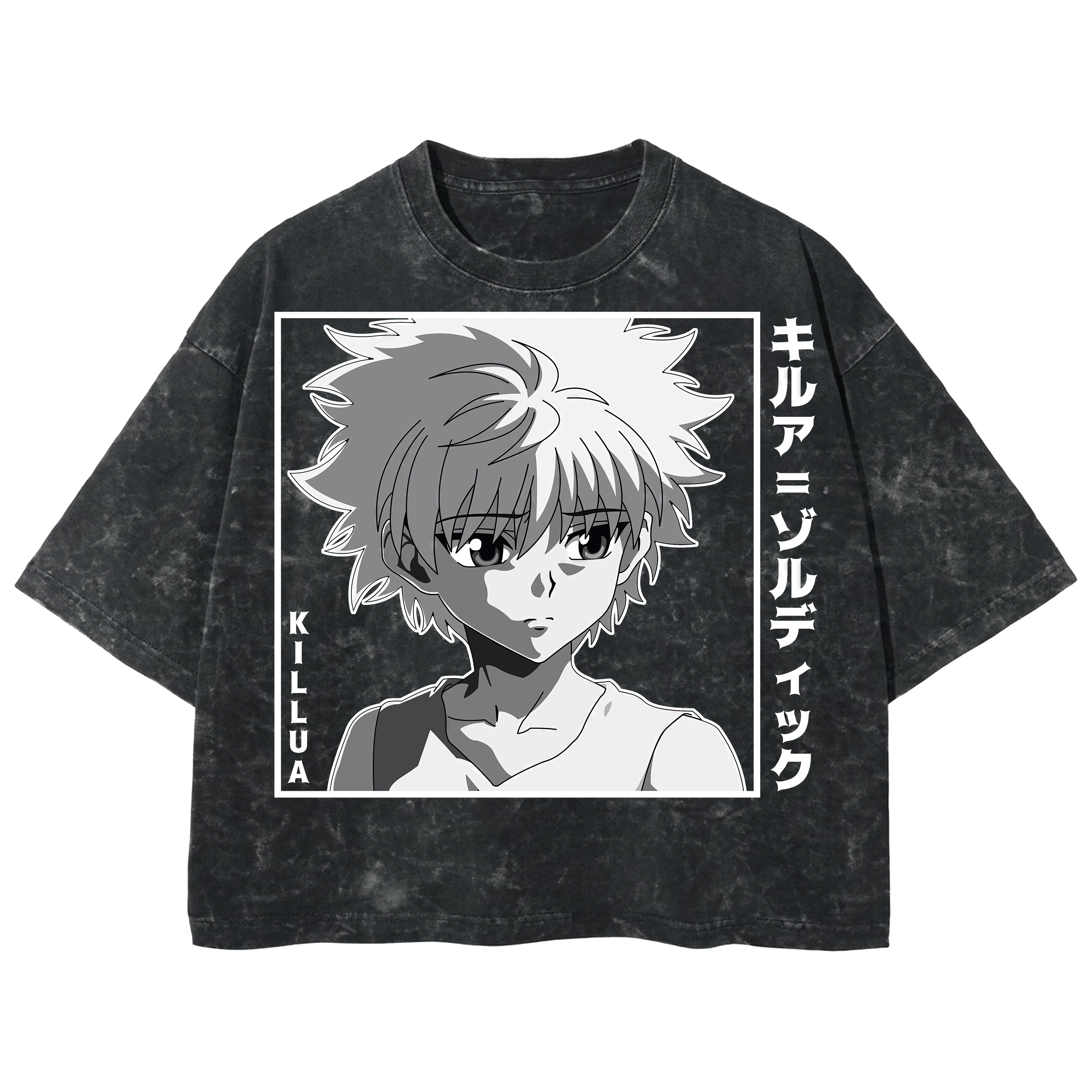 Playera streetwear premium de anime y gaming ExtraLife MX, corte boxy deluxe mineral wash heavyweight en color Acid Wash, moda urbana mexicana de culto.