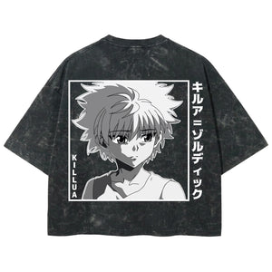 Playera streetwear premium de anime y gaming ExtraLife MX, corte boxy deluxe mineral wash heavyweight en color Acid Wash, moda urbana mexicana de culto.