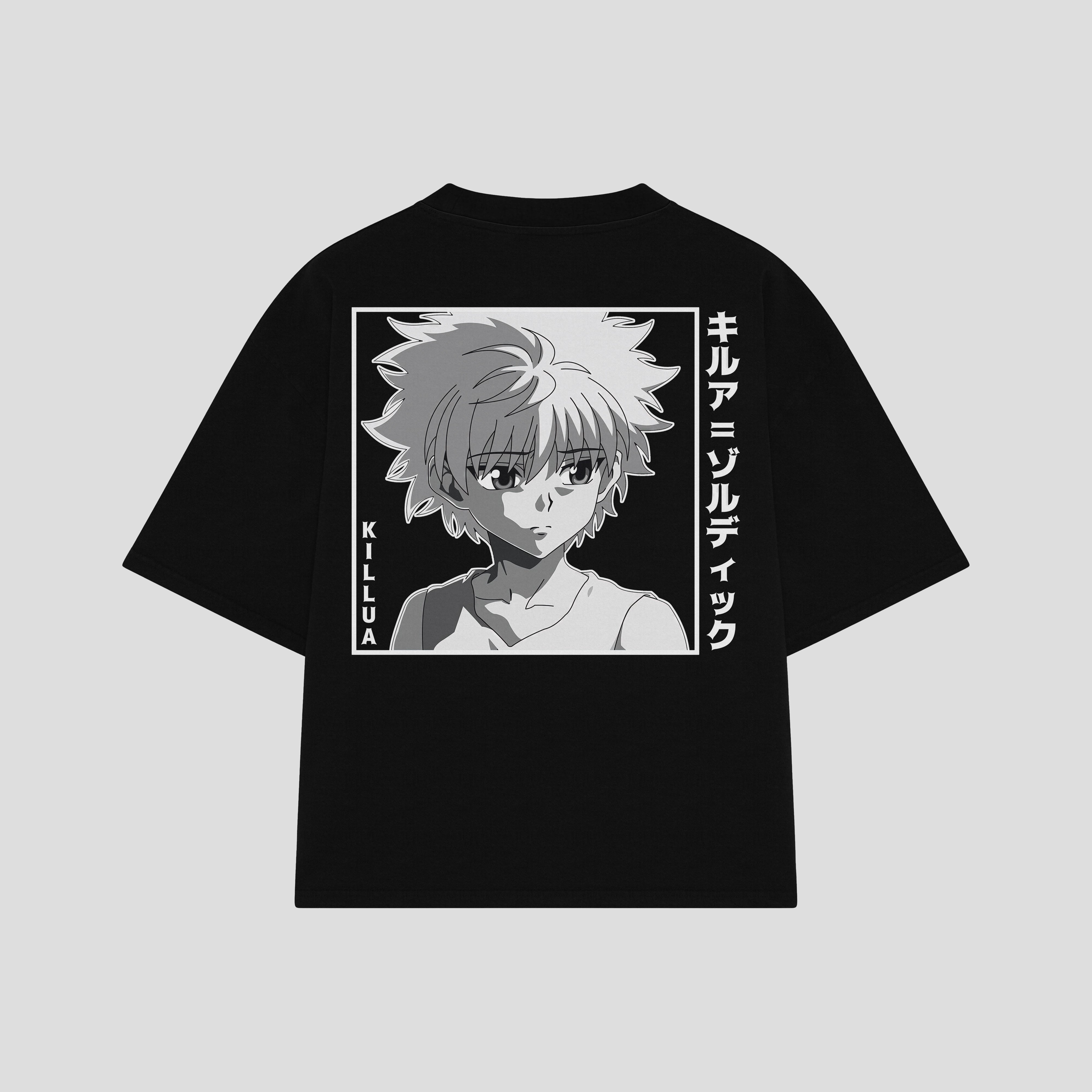 Playera streetwear premium de anime y gaming ExtraLife MX, corte boxy oversized drop shoulder heavyweight en color Deep Black y Off-White, moda urbana mexicana de culto.