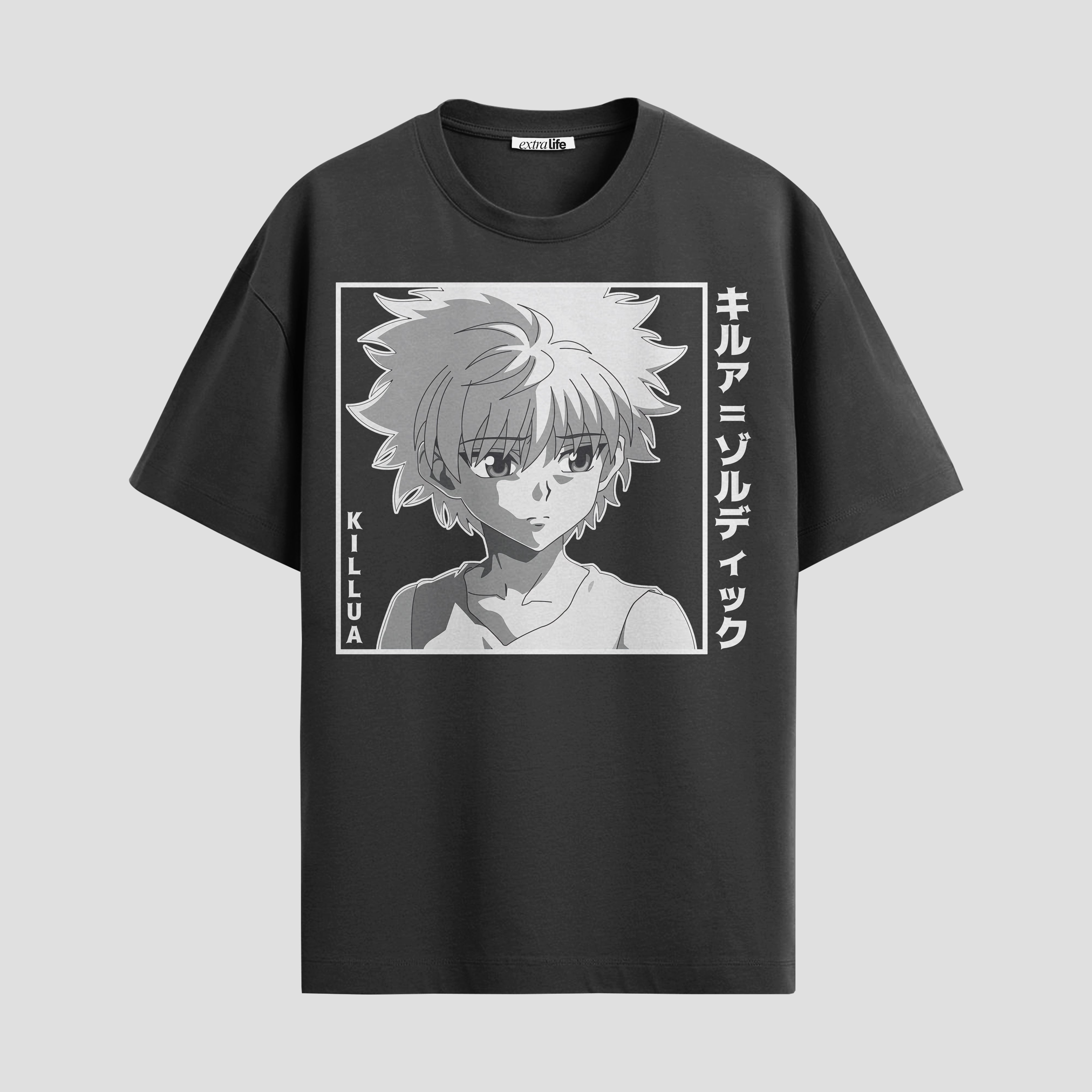 Playera urbana de anime y gaming ExtraLife MX, corte Standard Fit unisex ligero y transpirable en color Deep Black y Pure White, ropa de uso diario para gym y casual.