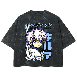 Playera streetwear premium de anime y gaming ExtraLife MX, corte boxy deluxe mineral wash heavyweight en color Acid Wash, moda urbana mexicana de culto.