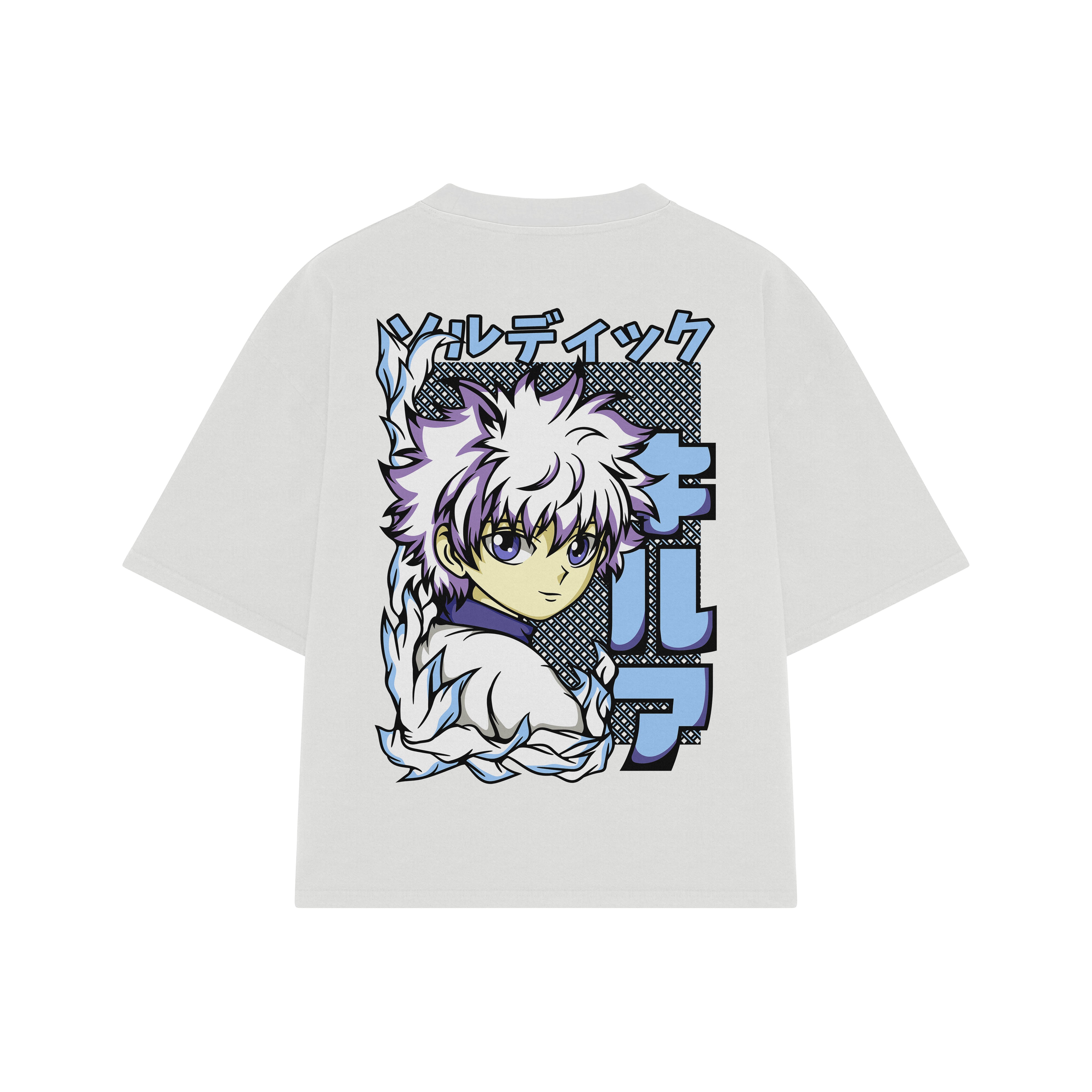 Playera streetwear premium de anime y gaming ExtraLife MX, corte boxy oversized drop shoulder heavyweight en color Deep Black y Off-White, moda urbana mexicana de culto.