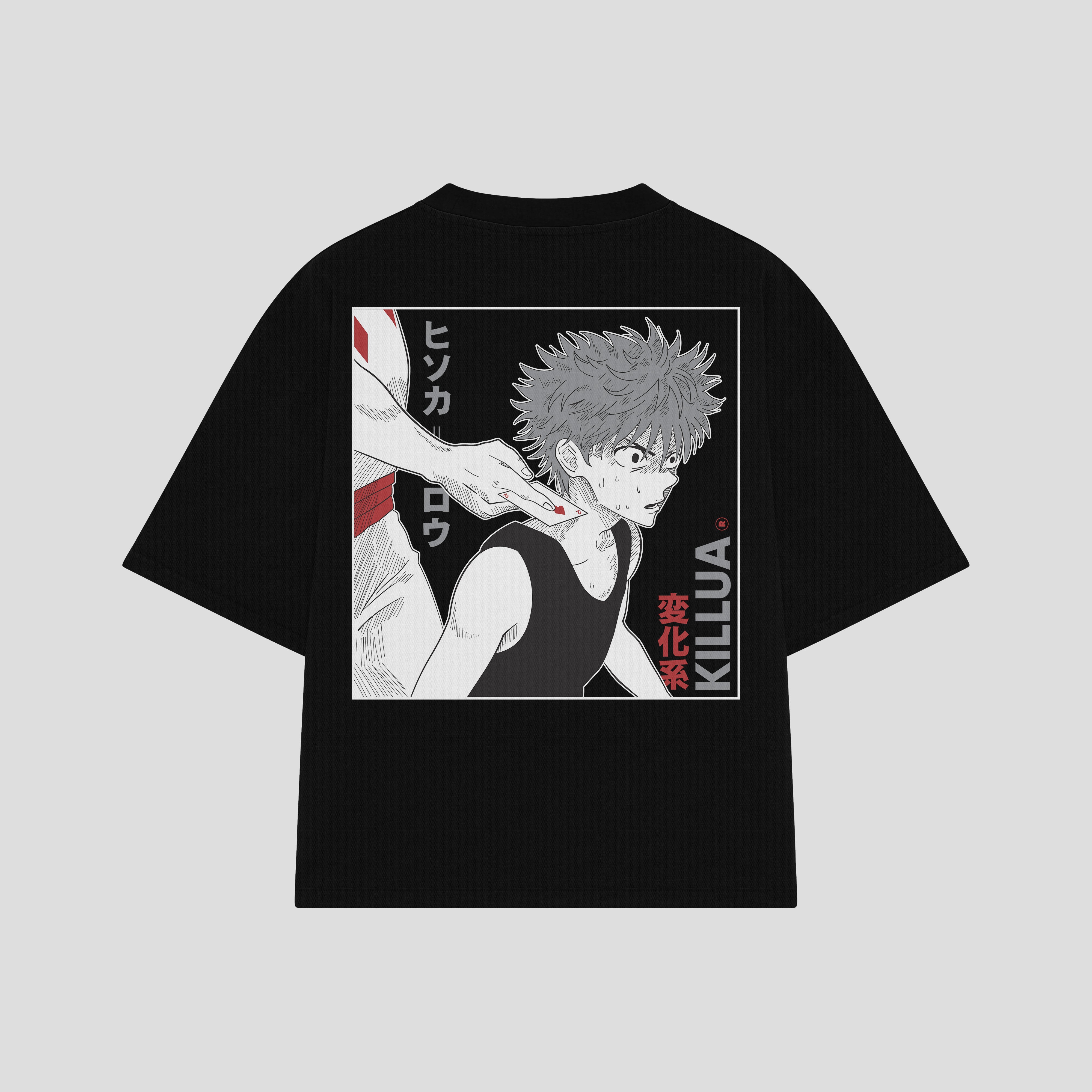 Playera streetwear premium de anime y gaming ExtraLife MX, corte boxy oversized drop shoulder heavyweight en color Deep Black y Off-White, moda urbana mexicana de culto.