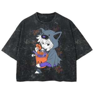 Playera streetwear premium de anime y gaming ExtraLife MX, corte boxy deluxe mineral wash heavyweight en color Acid Wash, moda urbana mexicana de culto.