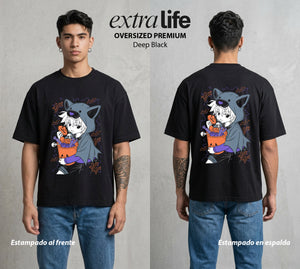 La Prueba del Cazador | El Asesino del Rayo en Halloween #01720 - Playera Oversized Premium | Deep Black - Foto en modelo