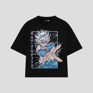 Playera streetwear premium de anime y gaming ExtraLife MX, corte boxy oversized drop shoulder heavyweight en color Deep Black y Off-White, moda urbana mexicana de culto.