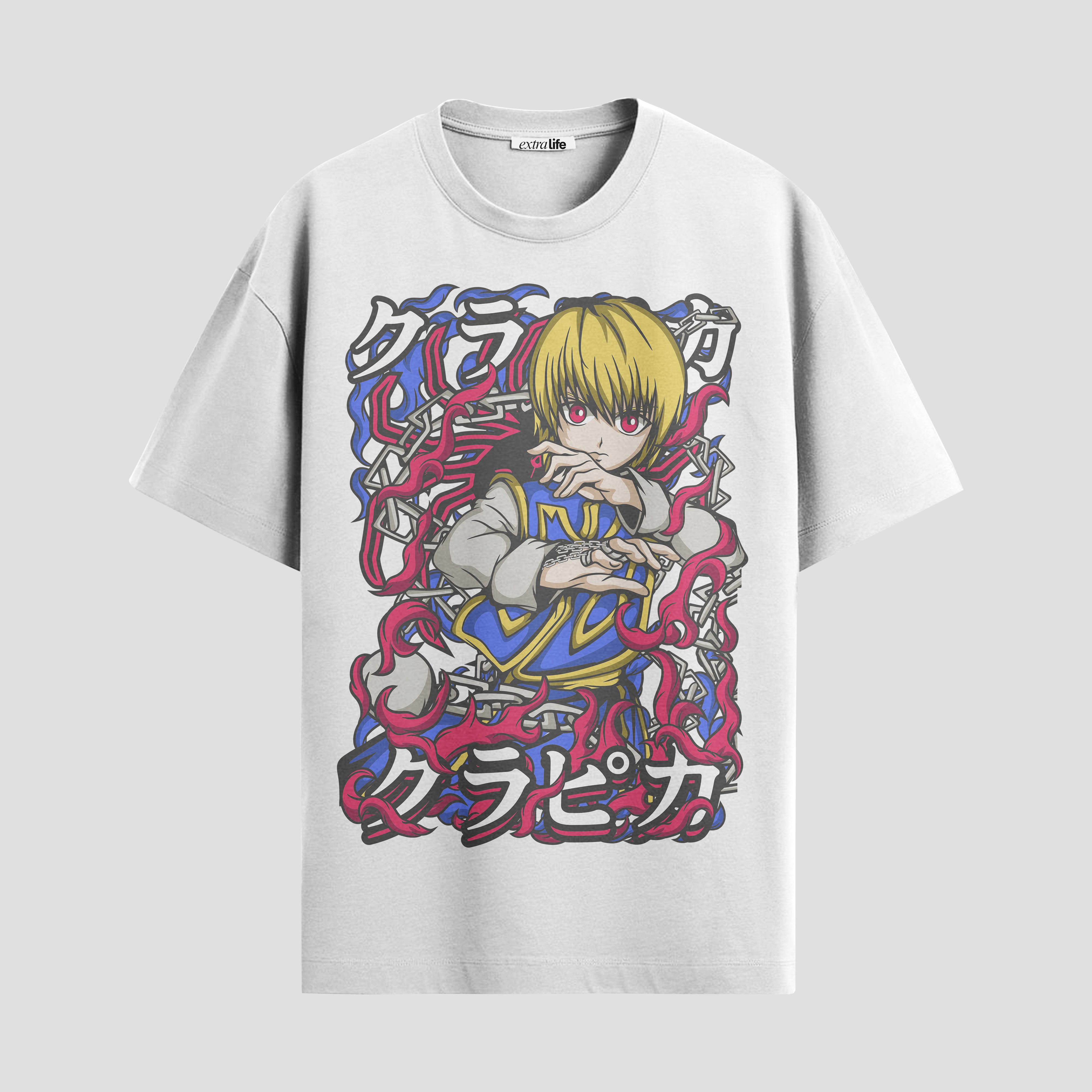 Playera urbana de anime y gaming ExtraLife MX, corte Standard Fit unisex ligero y transpirable en color Deep Black y Pure White, ropa de uso diario para gym y casual.