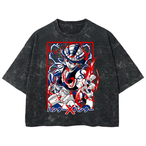 Playera streetwear premium de anime y gaming ExtraLife MX, corte boxy deluxe mineral wash heavyweight en color Acid Wash, moda urbana mexicana de culto.