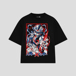 Playera streetwear premium de anime y gaming ExtraLife MX, corte boxy oversized drop shoulder heavyweight en color Deep Black y Off-White, moda urbana mexicana de culto.