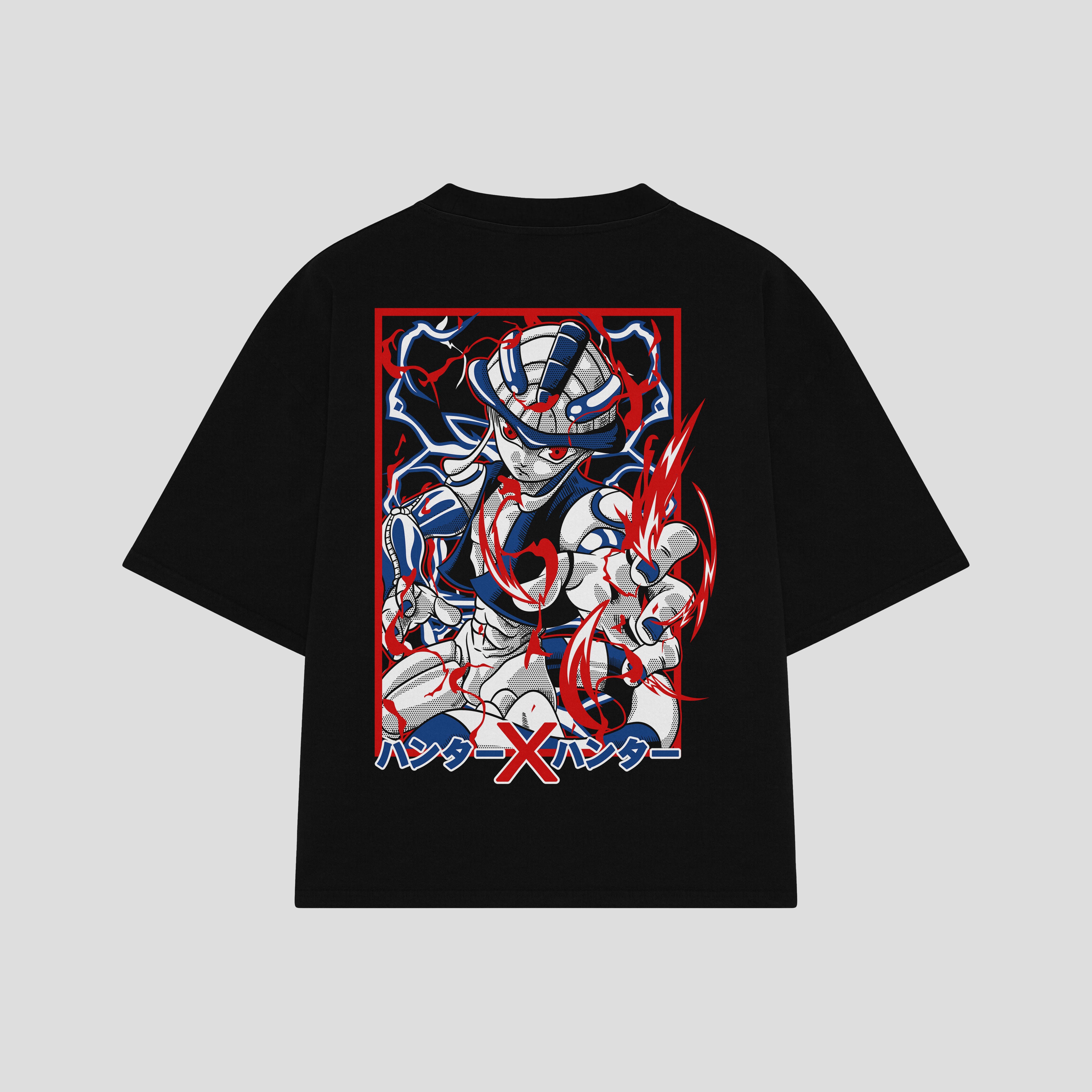 Playera streetwear premium de anime y gaming ExtraLife MX, corte boxy oversized drop shoulder heavyweight en color Deep Black y Off-White, moda urbana mexicana de culto.