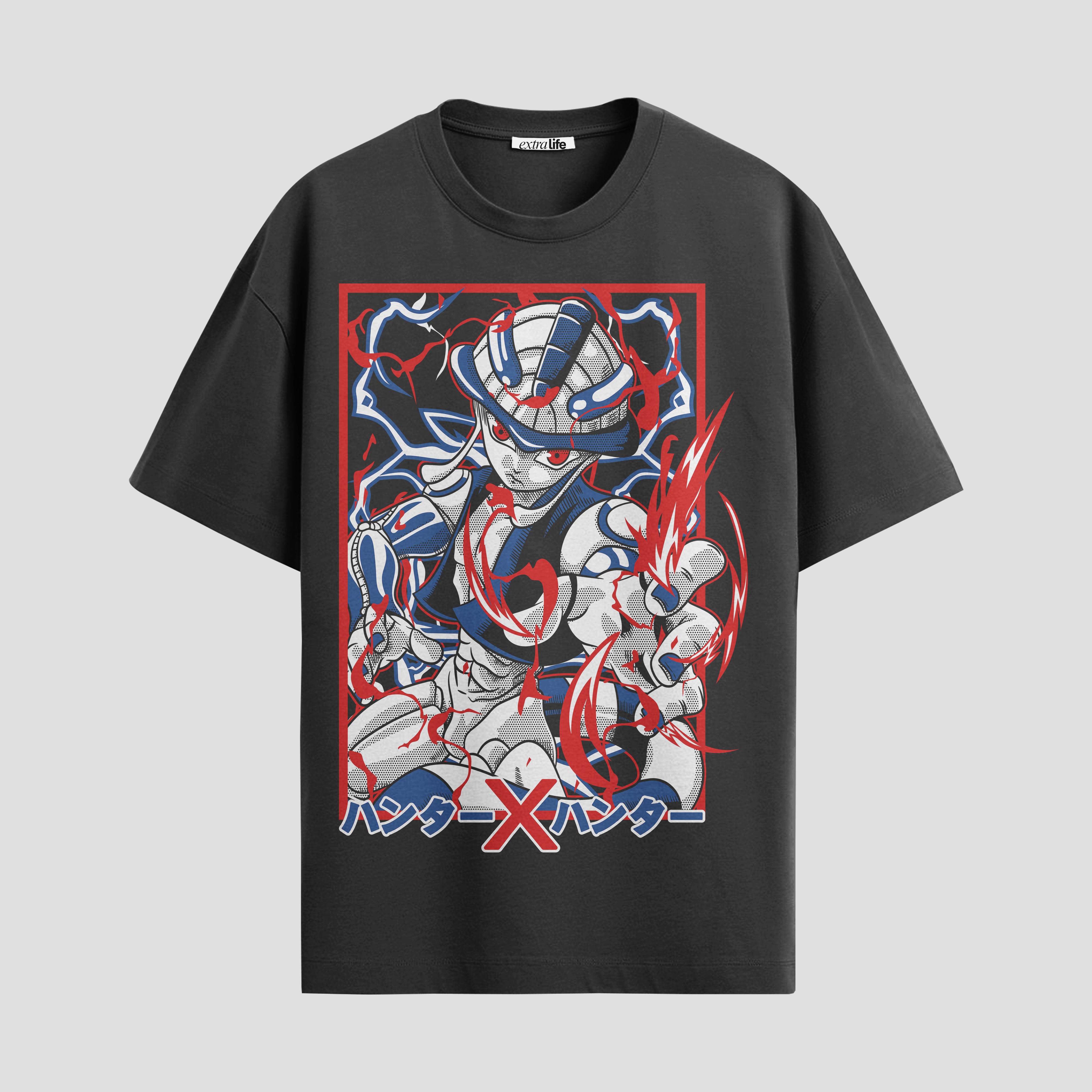 Playera urbana de anime y gaming ExtraLife MX, corte Standard Fit unisex ligero y transpirable en color Deep Black y Pure White, ropa de uso diario para gym y casual.