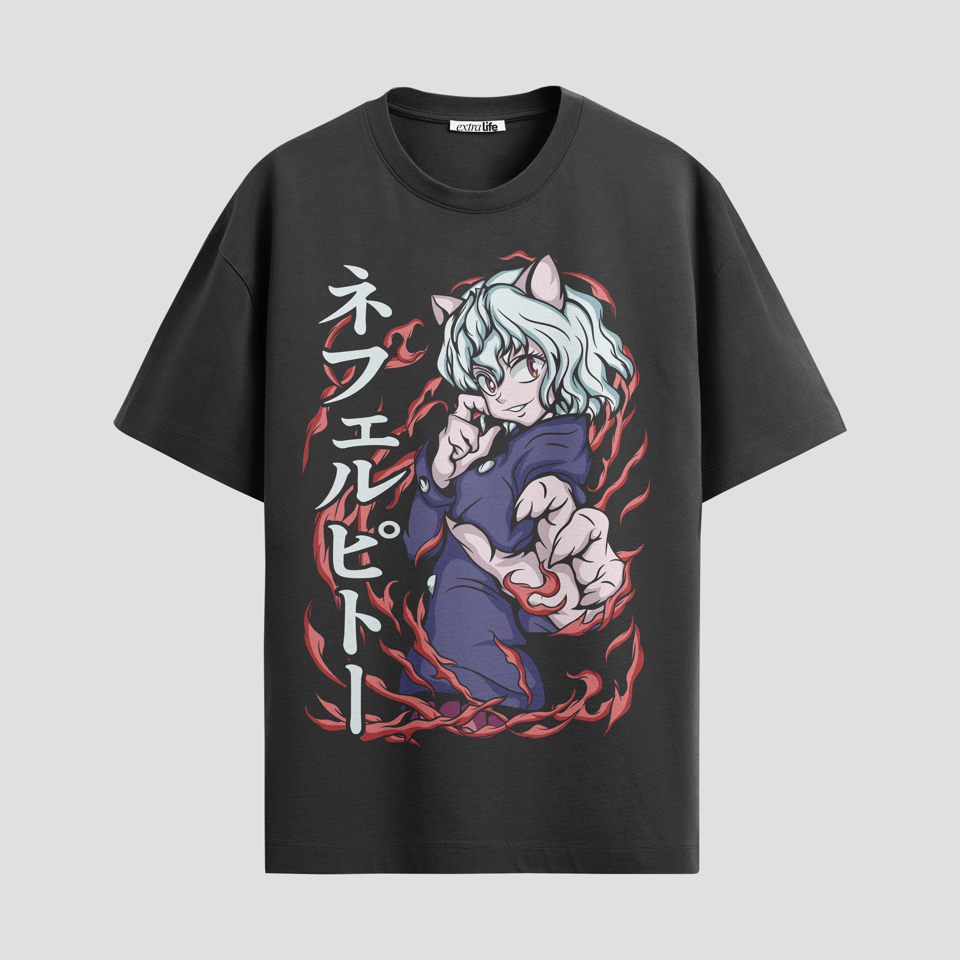 Playera urbana de anime y gaming ExtraLife MX, corte Standard Fit unisex ligero y transpirable en color Deep Black y Pure White, ropa de uso diario para gym y casual.