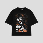 Playera streetwear premium de anime y gaming ExtraLife MX, corte boxy oversized drop shoulder heavyweight en color Deep Black y Off-White, moda urbana mexicana de culto.