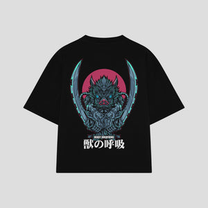 Playera streetwear premium de anime y gaming ExtraLife MX, corte oversized drop shoulder ligero y fresco en color Deep Black y Off-White, moda urbana mexicana de culto.