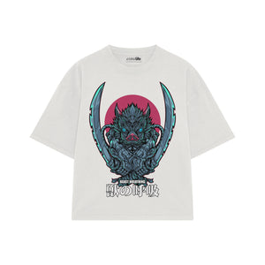 Playera streetwear premium de anime y gaming ExtraLife MX, corte boxy oversized drop shoulder heavyweight en color Deep Black y Off-White, moda urbana mexicana de culto.
