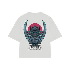Playera streetwear premium de anime y gaming ExtraLife MX, corte oversized drop shoulder ligero y fresco en color Deep Black y Off-White, moda urbana mexicana de culto.