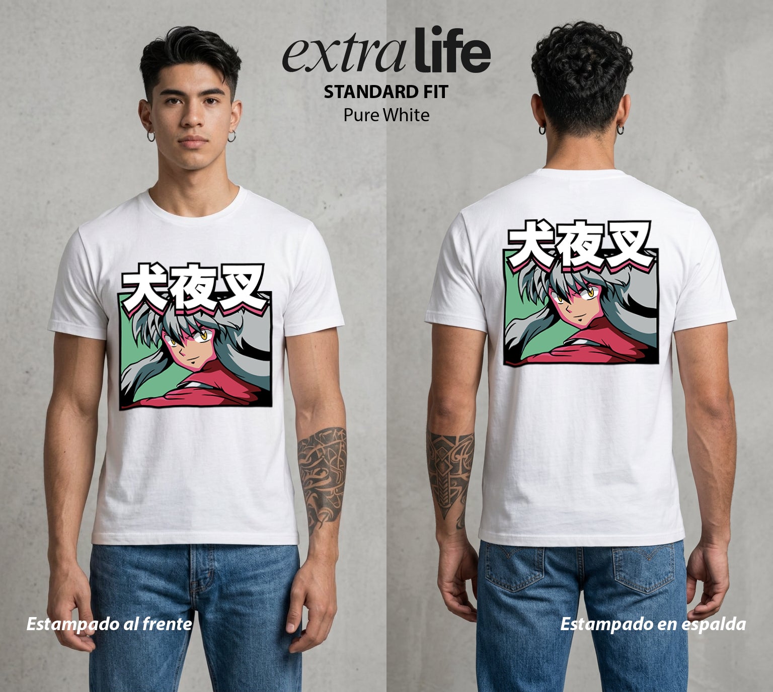 El Medio Demonio | La Tessaiga del Bien #01733 - Playera Standard Fit | Pure White - Foto en modelo