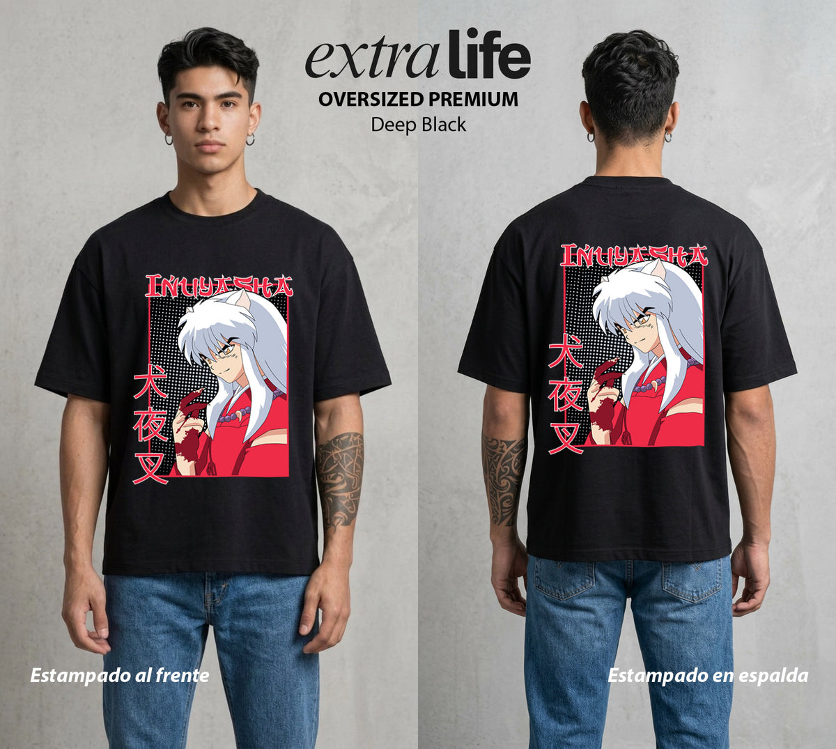 El Medio Demonio | El Demonio Desatado #01734 - Playera Oversized Premium | Deep Black - Foto en modelo
