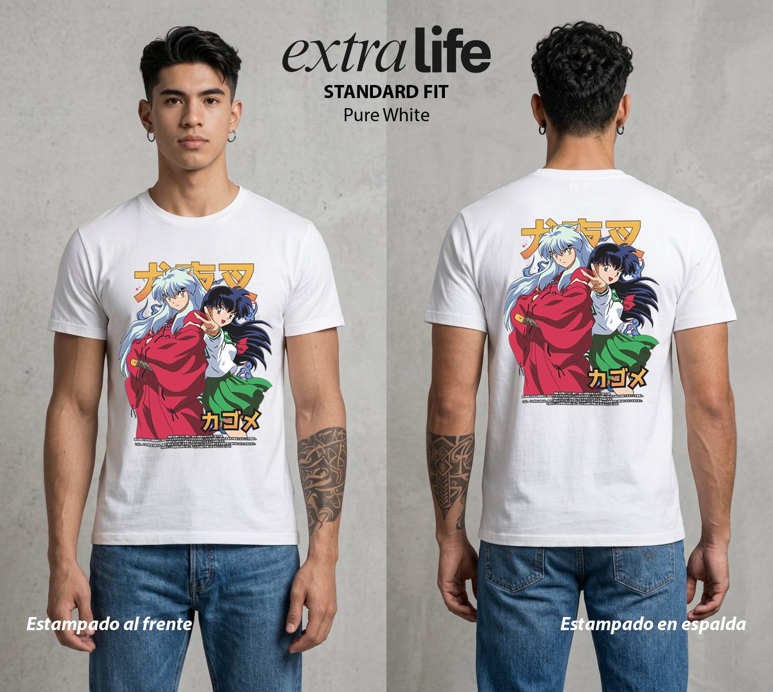 El Medio Demonio | La Viajera del Tiempo #01735 - Playera Standard Fit | Pure White - Foto en modelo