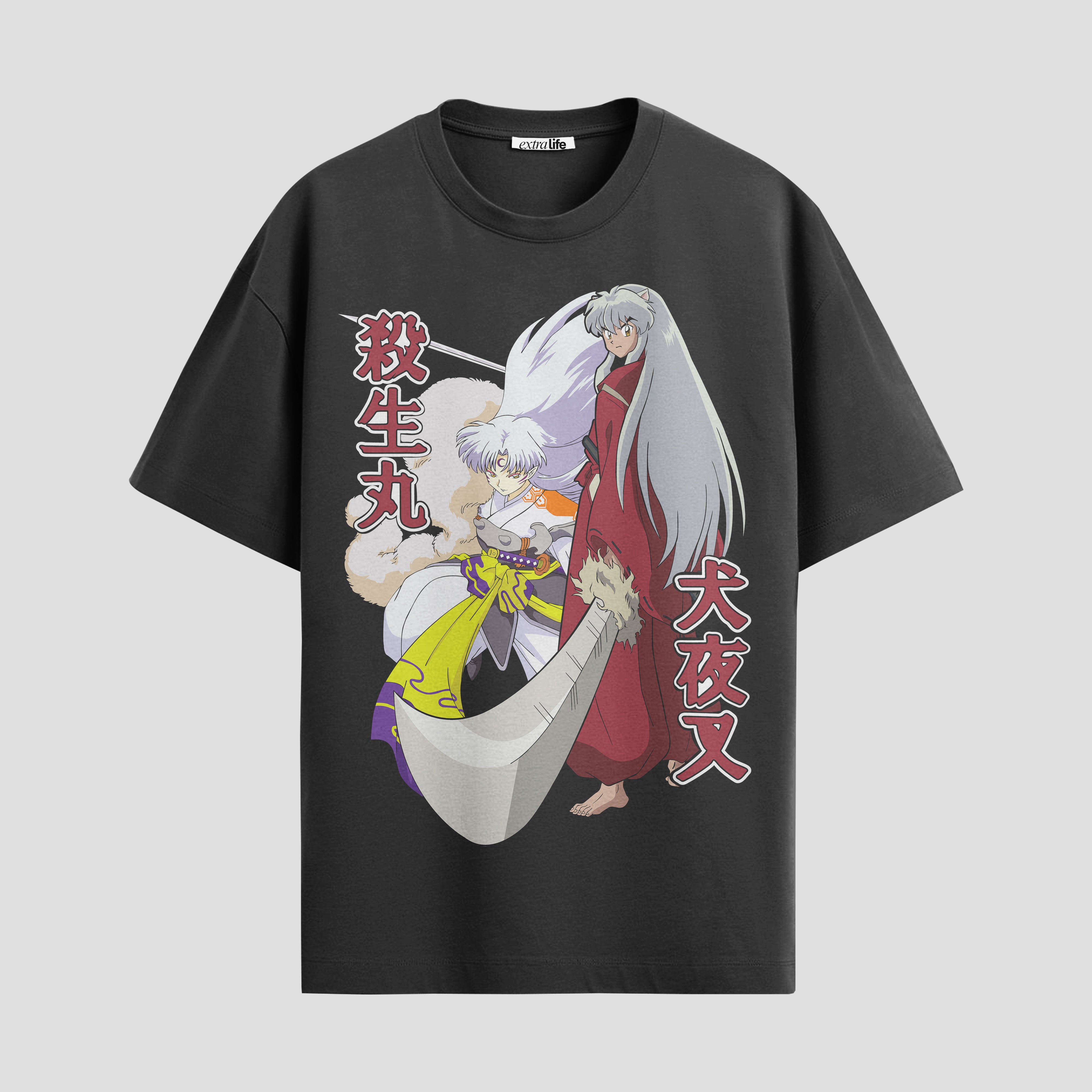 Playera urbana de anime y gaming ExtraLife MX, corte Standard Fit unisex ligero y transpirable en color Deep Black y Pure White, ropa de uso diario para gym y casual.