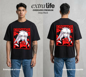 El Medio Demonio | La Tessaiga del Bien #01737 - Playera Oversized Premium | Deep Black - Foto en modelo