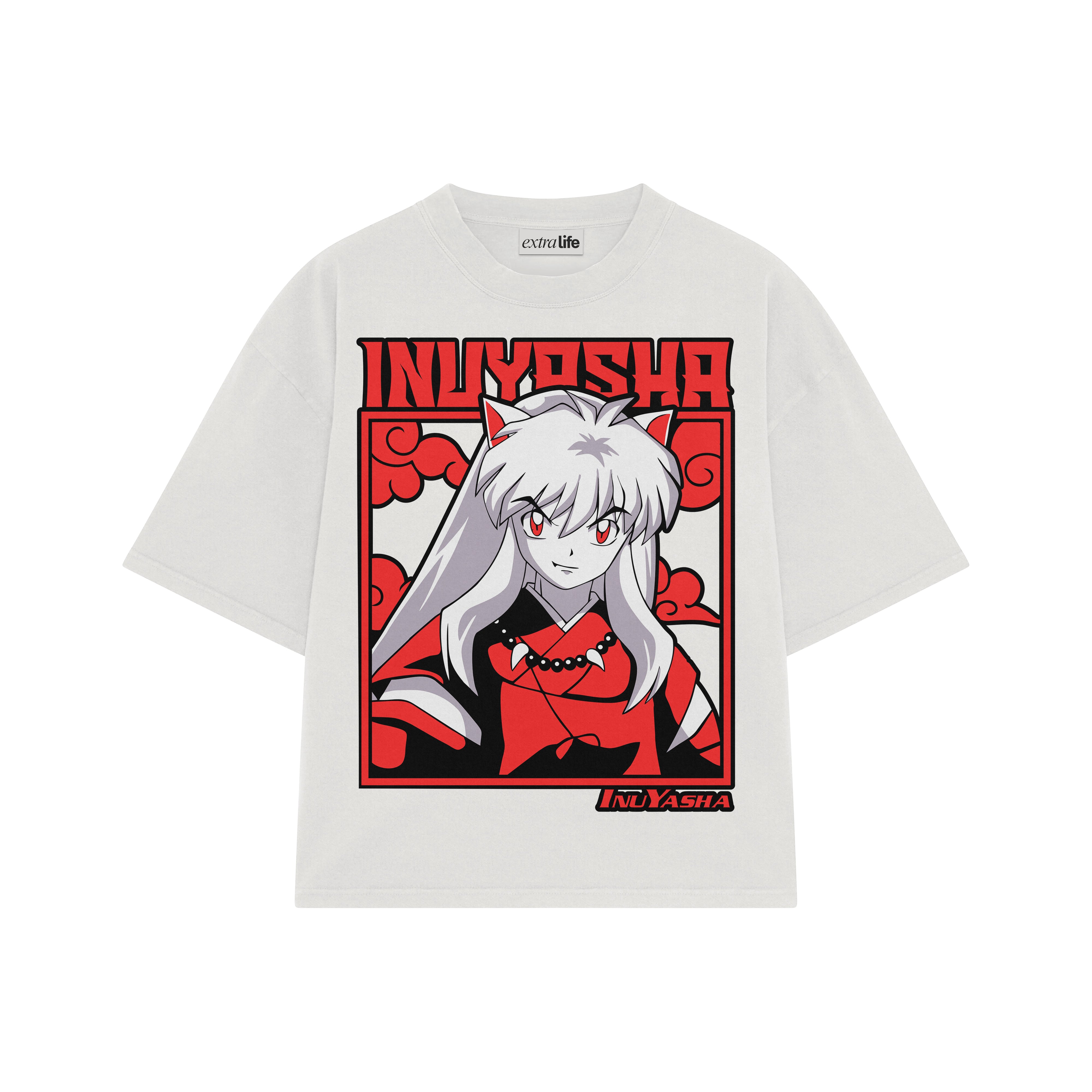 Playera streetwear premium de anime y gaming ExtraLife MX, corte boxy oversized drop shoulder heavyweight en color Deep Black y Off-White, moda urbana mexicana de culto.