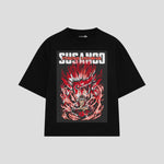 Playera streetwear premium de anime y gaming ExtraLife MX, corte boxy oversized drop shoulder heavyweight en color Deep Black y Off-White, moda urbana mexicana de culto.