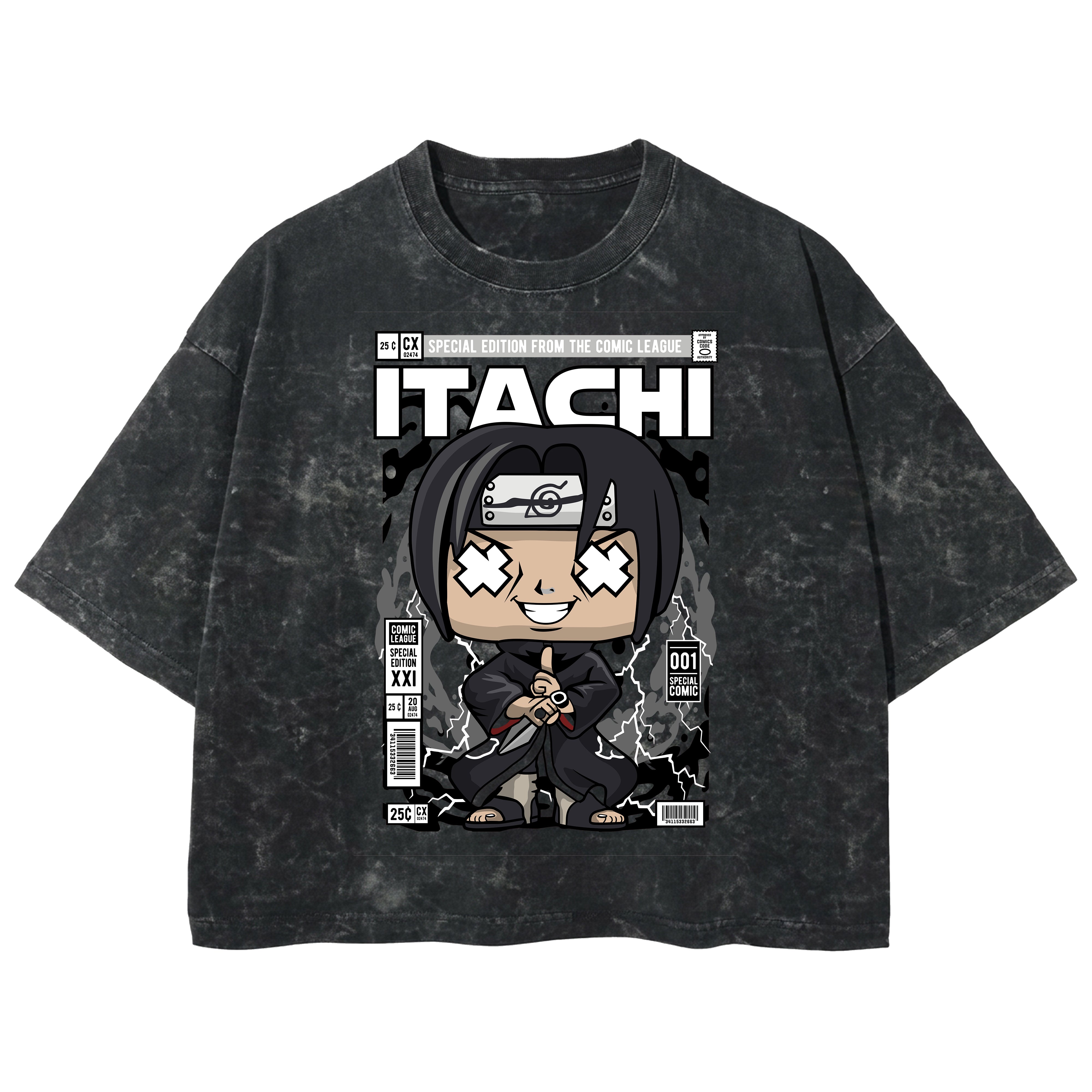 Playera streetwear premium de anime y gaming ExtraLife MX, corte boxy deluxe mineral wash heavyweight en color Acid Wash, moda urbana mexicana de culto.