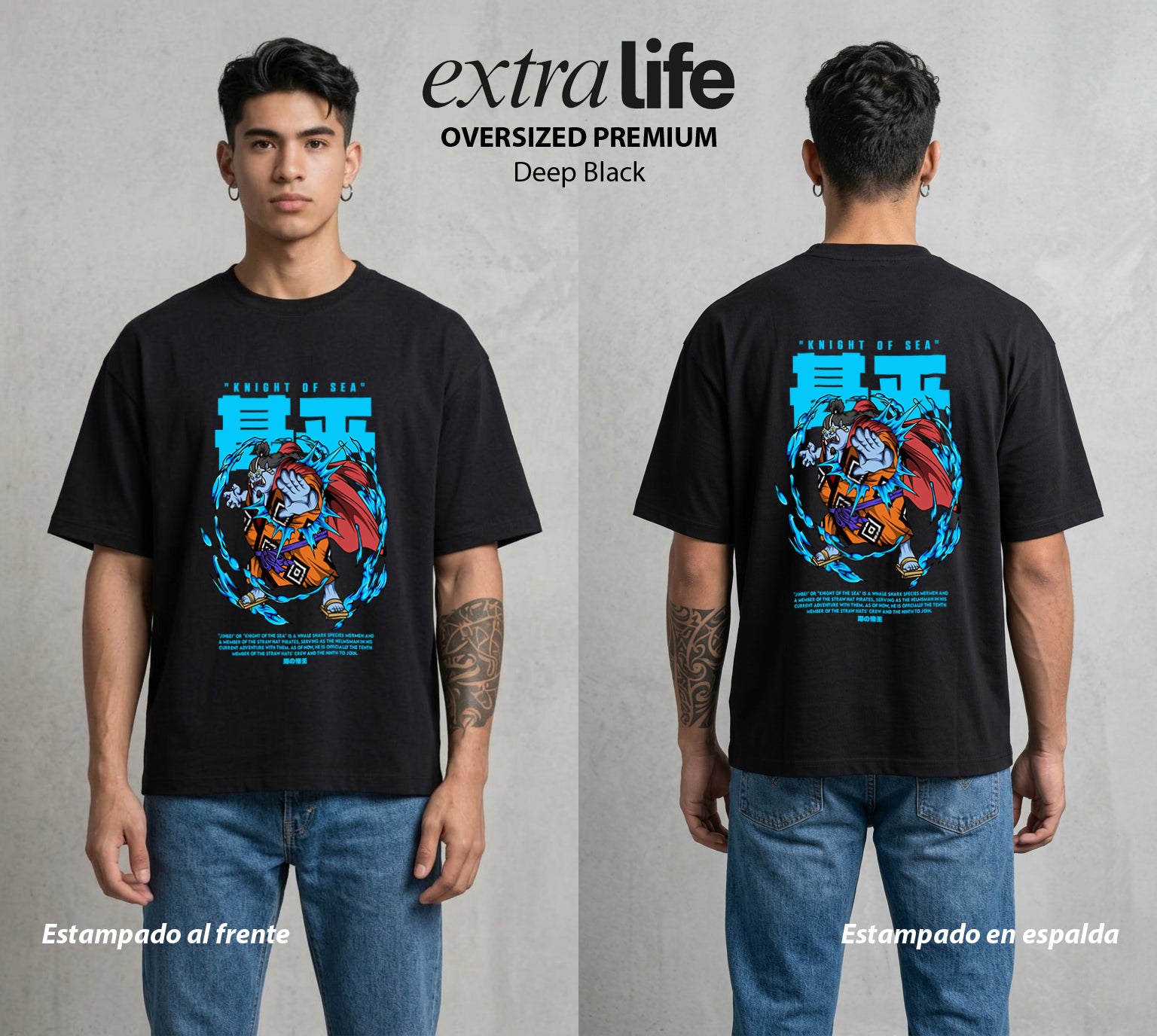 Mar de los Piratas | Caballero del Mar #01741 - Playera Oversized Premium | Deep Black - Foto en modelo