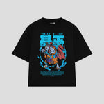 Playera streetwear premium de anime y gaming ExtraLife MX, corte boxy oversized drop shoulder heavyweight en color Deep Black y Off-White, moda urbana mexicana de culto.