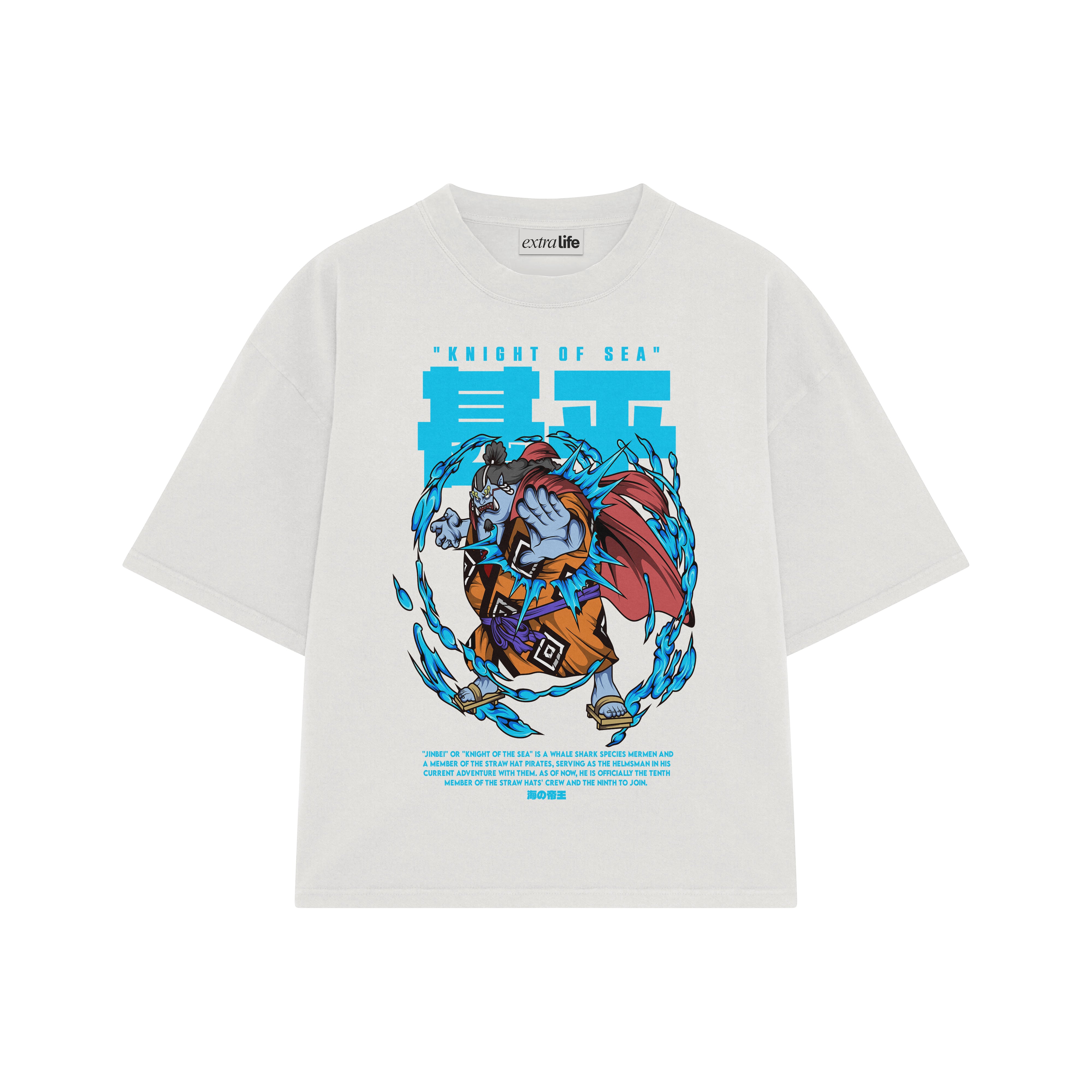 Playera streetwear premium de anime y gaming ExtraLife MX, corte boxy oversized drop shoulder heavyweight en color Deep Black y Off-White, moda urbana mexicana de culto.