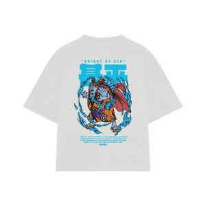 Playera streetwear premium de anime y gaming ExtraLife MX, corte boxy oversized drop shoulder heavyweight en color Deep Black y Off-White, moda urbana mexicana de culto.