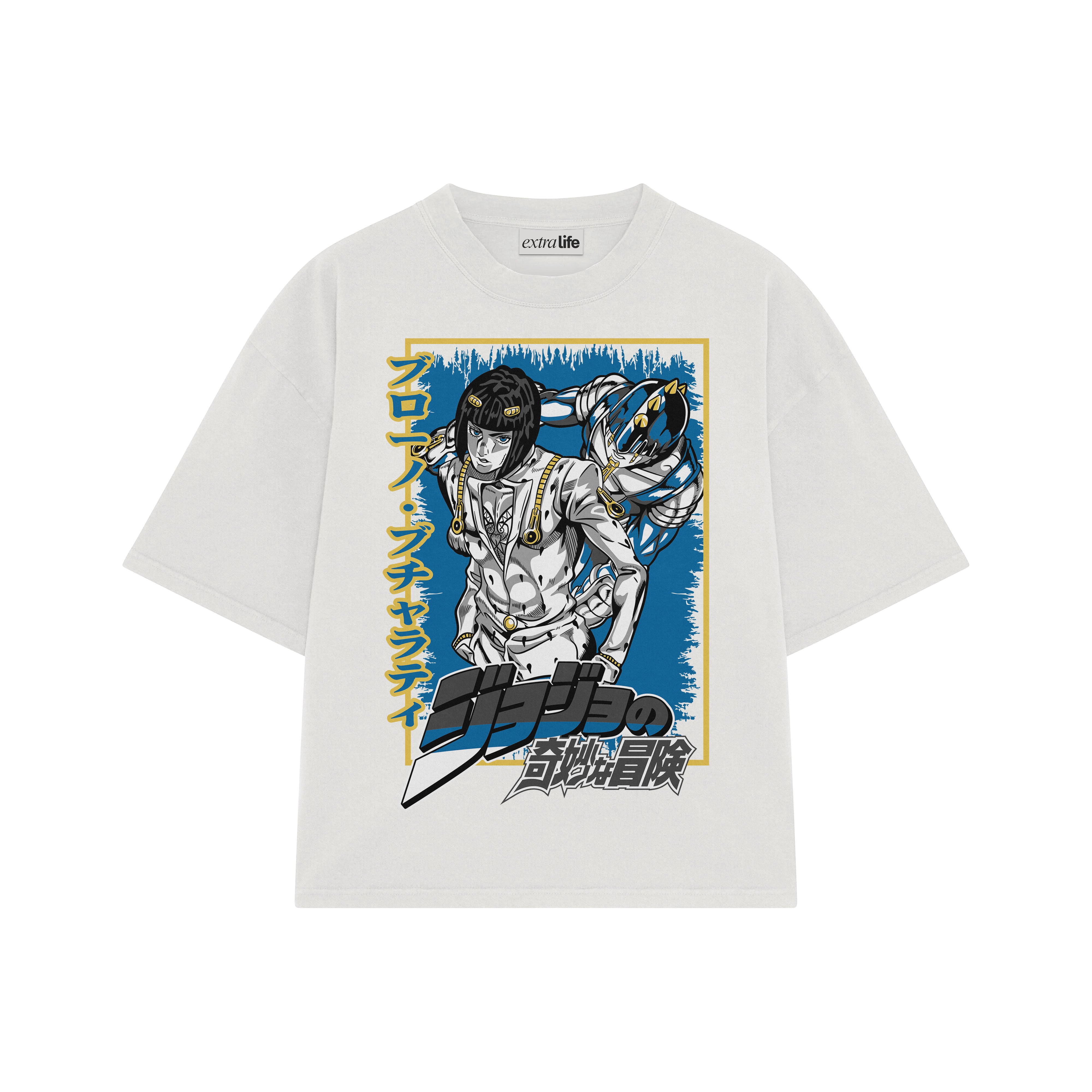 Playera streetwear premium de anime y gaming ExtraLife MX, corte boxy oversized drop shoulder heavyweight en color Deep Black y Off-White, moda urbana mexicana de culto.