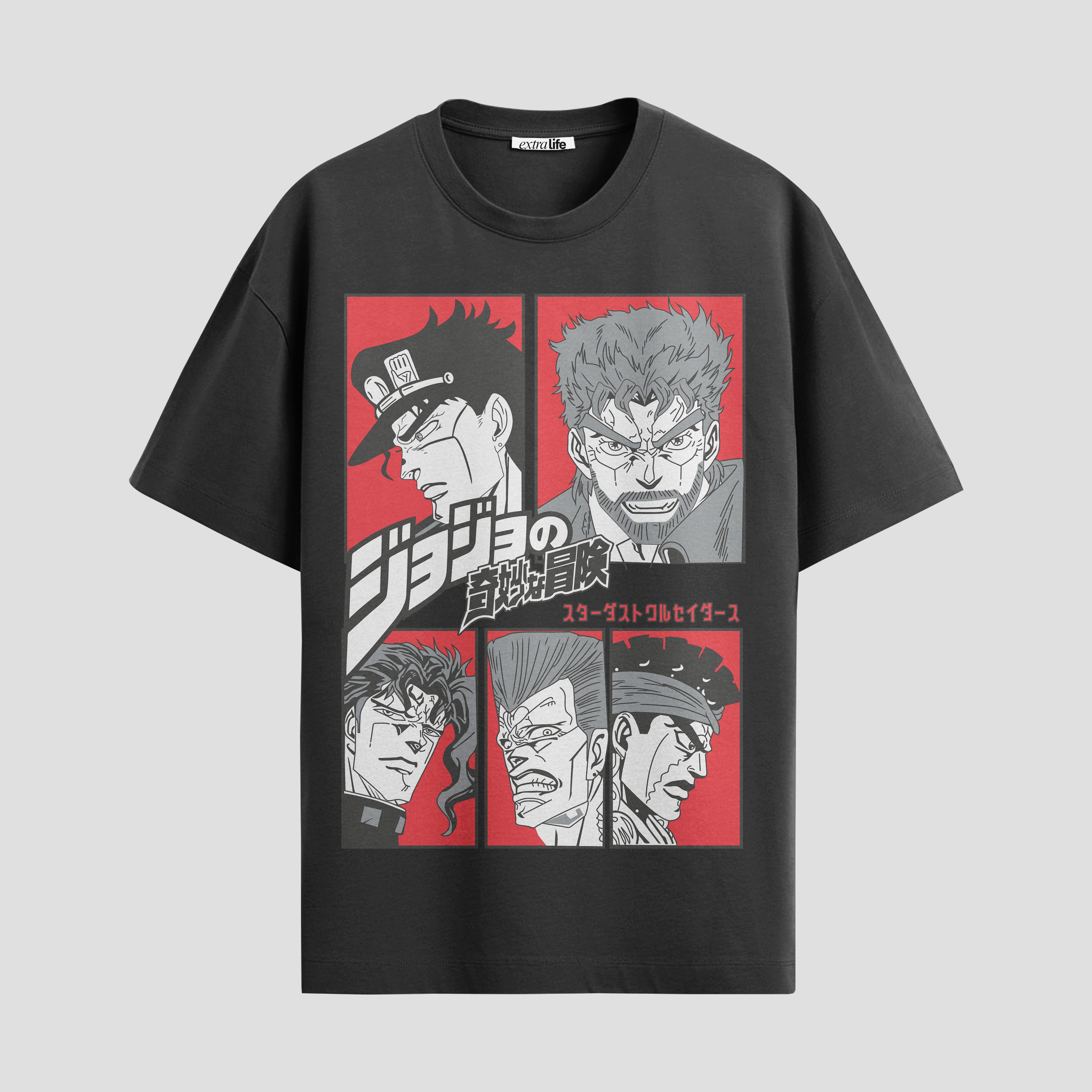 Playera urbana de anime y gaming ExtraLife MX, corte Standard Fit unisex ligero y transpirable en color Deep Black y Pure White, ropa de uso diario para gym y casual.