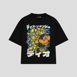 Playera streetwear premium de anime y gaming ExtraLife MX, corte boxy oversized drop shoulder heavyweight en color Deep Black y Off-White, moda urbana mexicana de culto.