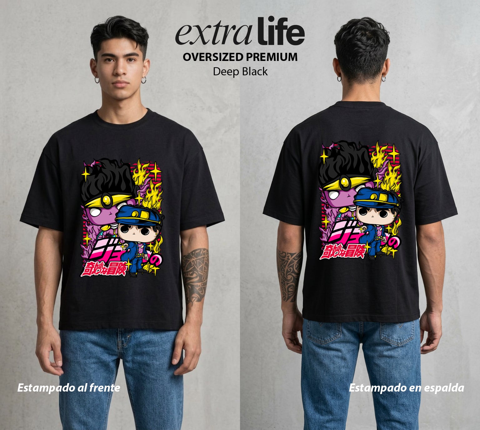 La Extrana Aventura | ORA ORA ORA Pop Art #01748 - Playera Oversized Premium | Deep Black - Foto en modelo