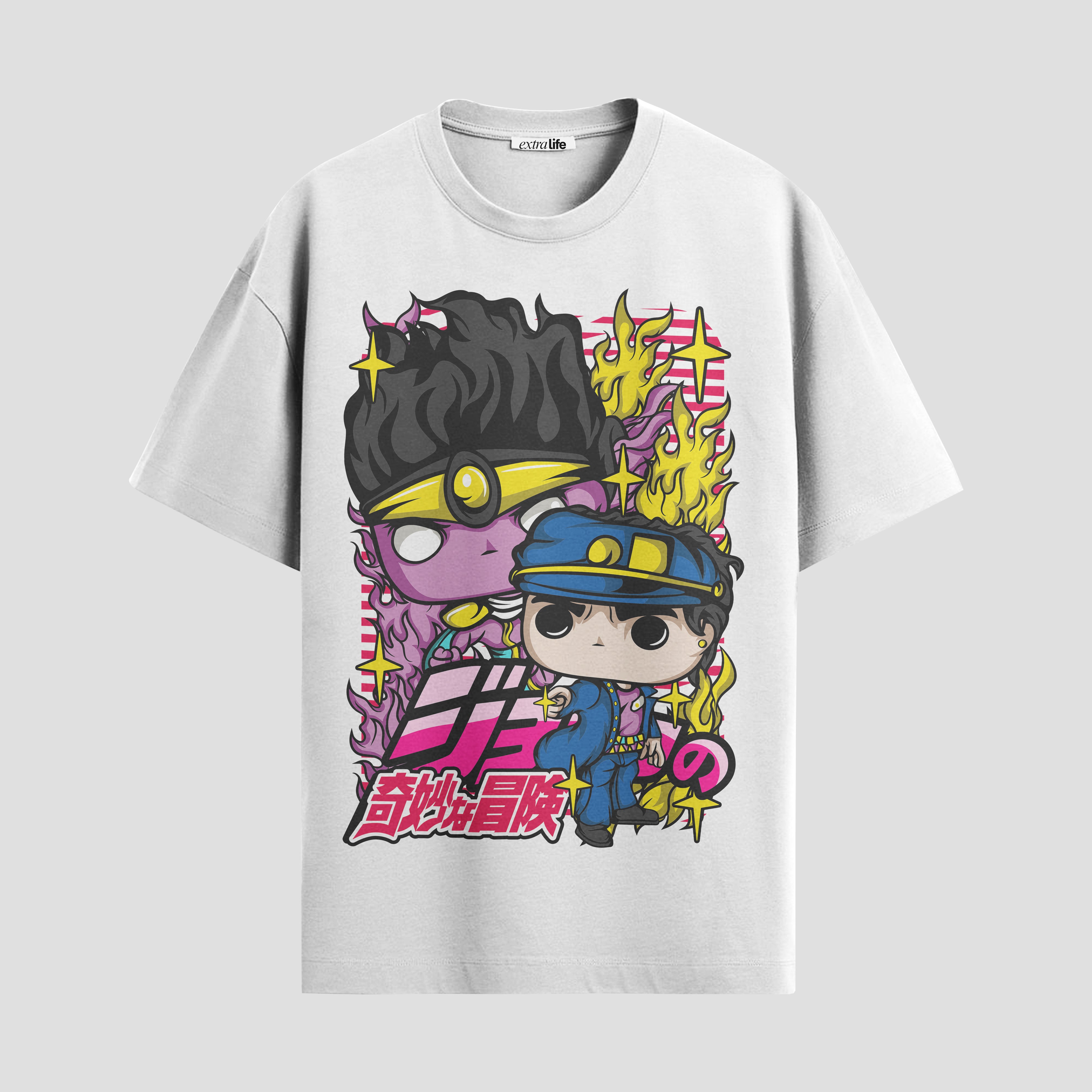 Playera urbana de anime y gaming ExtraLife MX, corte Standard Fit unisex ligero y transpirable en color Deep Black y Pure White, ropa de uso diario para gym y casual.
