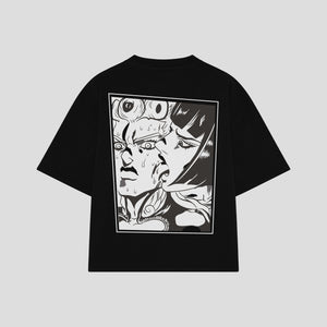 Playera streetwear premium de anime y gaming ExtraLife MX, corte boxy oversized drop shoulder heavyweight en color Deep Black y Off-White, moda urbana mexicana de culto.