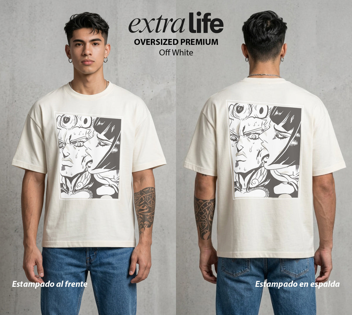 La Extrana Aventura | El Sueño Dorado #01751 - Playera Oversized Premium | Off White - Foto en modelo
