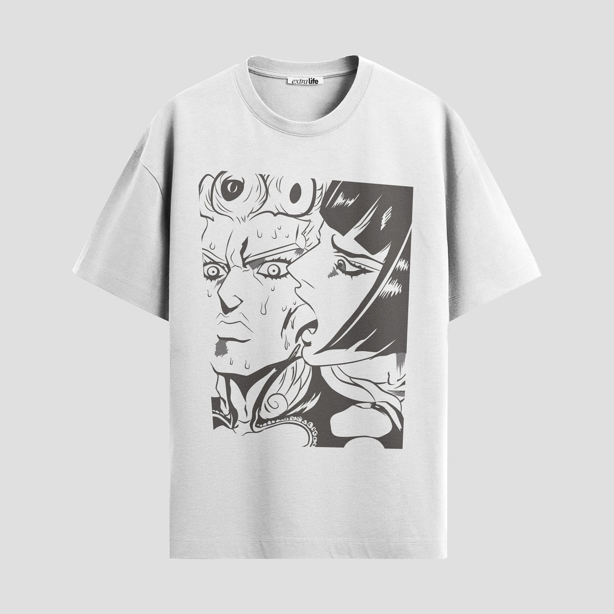 Playera urbana de anime y gaming ExtraLife MX, corte Classic Premium unisex ligero y transpirable en color Deep Black y Pure White, ropa de uso diario para gym y casual.