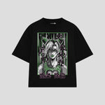 Playera streetwear premium de anime y gaming ExtraLife MX, corte boxy oversized drop shoulder heavyweight en color Deep Black y Off-White, moda urbana mexicana de culto.
