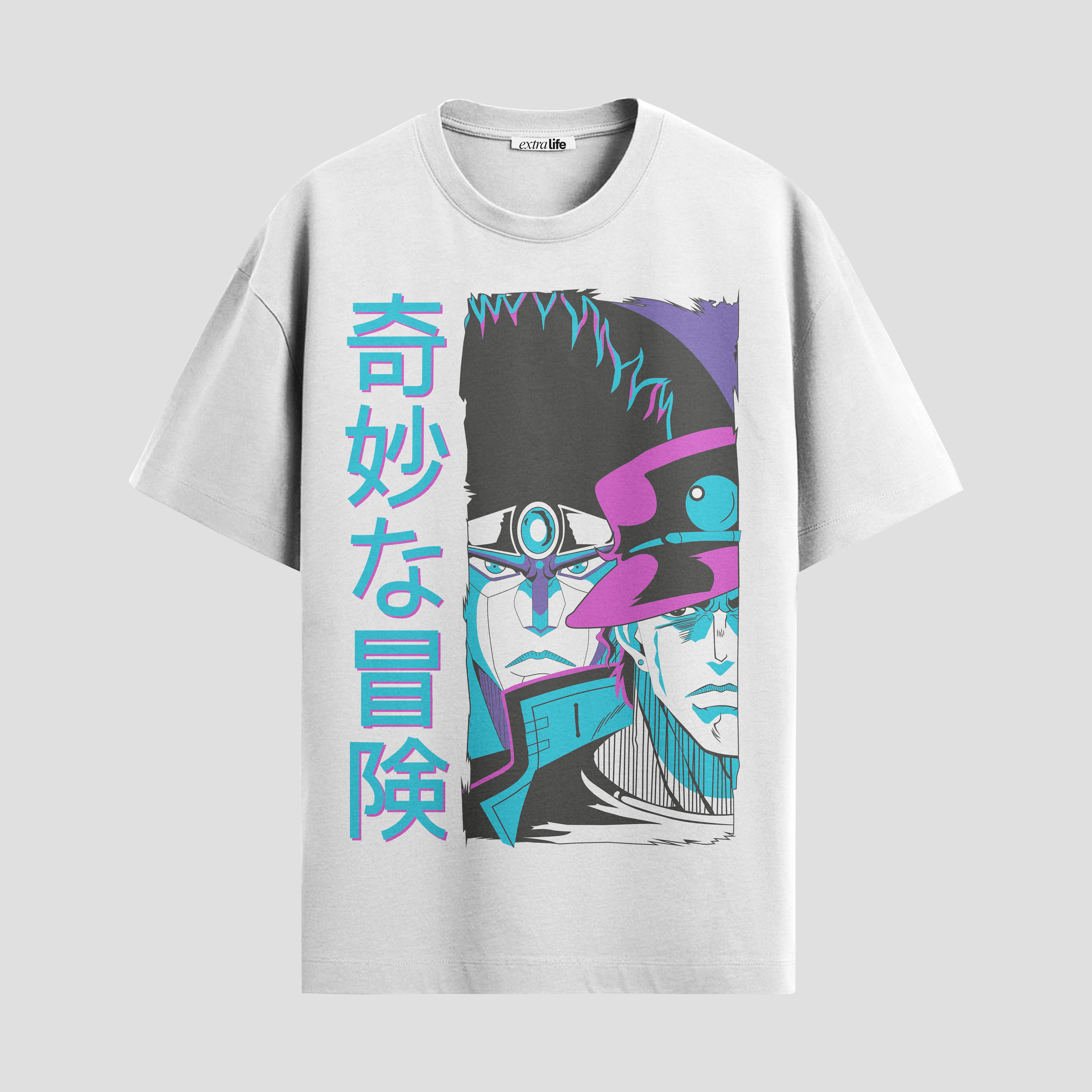 Playera urbana de anime y gaming ExtraLife MX, corte Standard Fit unisex ligero y transpirable en color Deep Black y Pure White, ropa de uso diario para gym y casual.