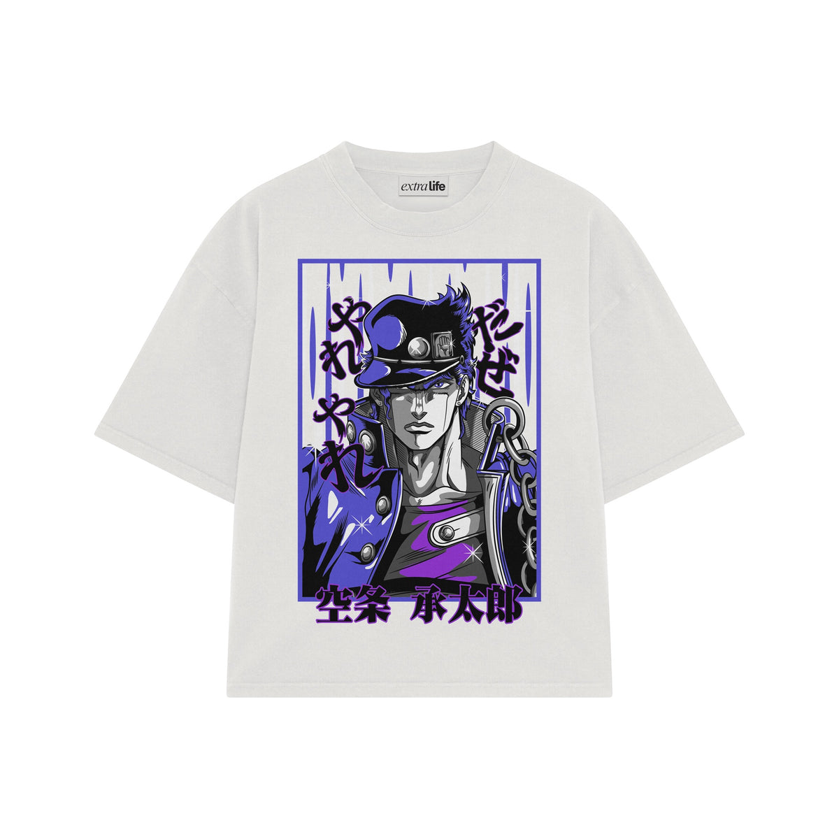 Playera streetwear premium de anime y gaming ExtraLife MX, corte oversized drop shoulder ligero y fresco en color Deep Black y Off-White, moda urbana mexicana de culto.