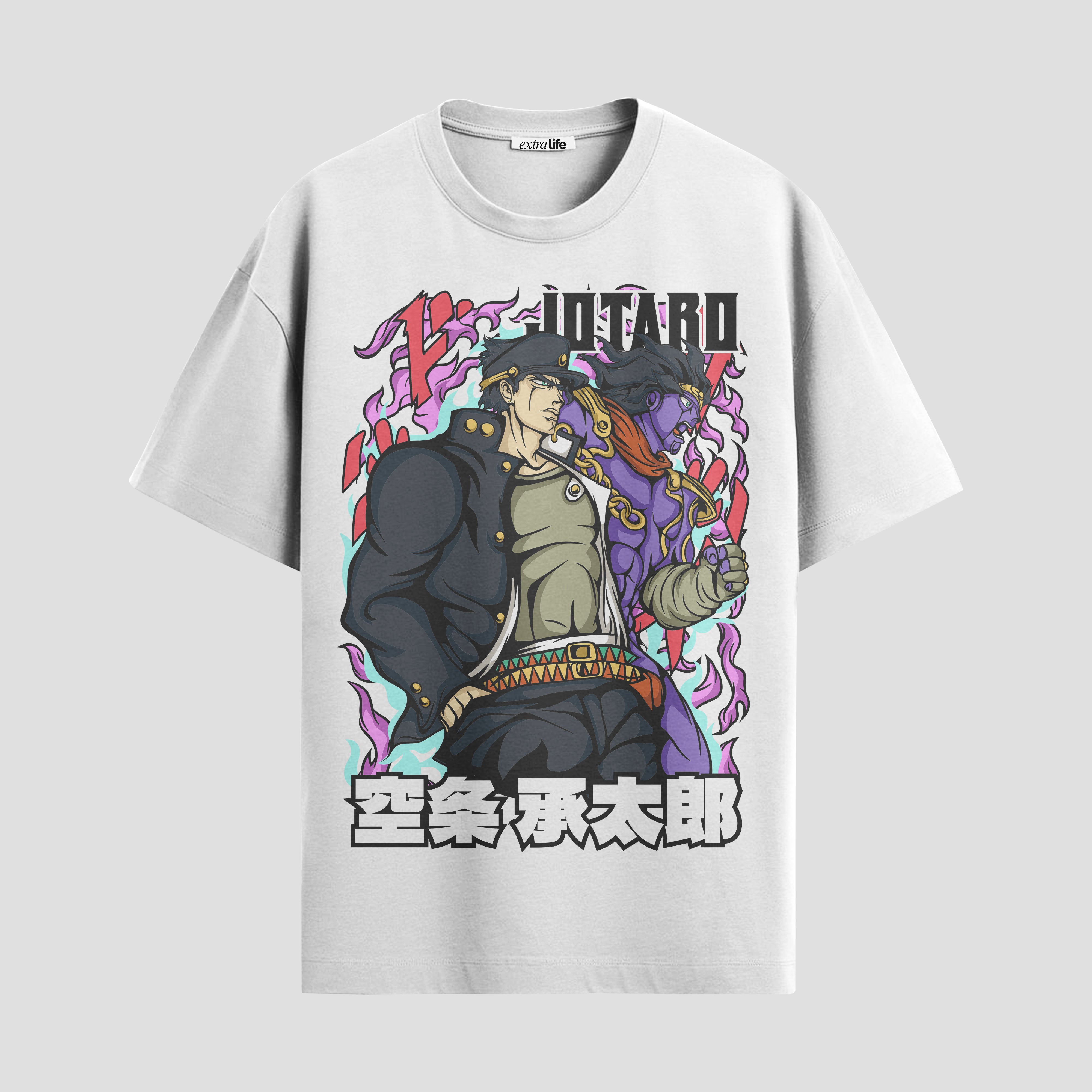 Playera urbana de anime y gaming ExtraLife MX, corte Standard Fit unisex ligero y transpirable en color Deep Black y Pure White, ropa de uso diario para gym y casual.