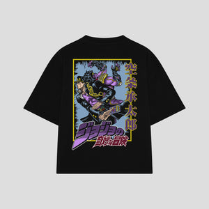 Playera streetwear premium de anime y gaming ExtraLife MX, corte boxy oversized drop shoulder heavyweight en color Deep Black y Off-White, moda urbana mexicana de culto.