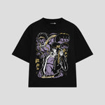 Playera streetwear premium de anime y gaming ExtraLife MX, corte boxy oversized drop shoulder heavyweight en color Deep Black y Off-White, moda urbana mexicana de culto.