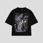 Playera streetwear premium de anime y gaming ExtraLife MX, corte oversized drop shoulder ligero y fresco en color Deep Black y Off-White, moda urbana mexicana de culto.